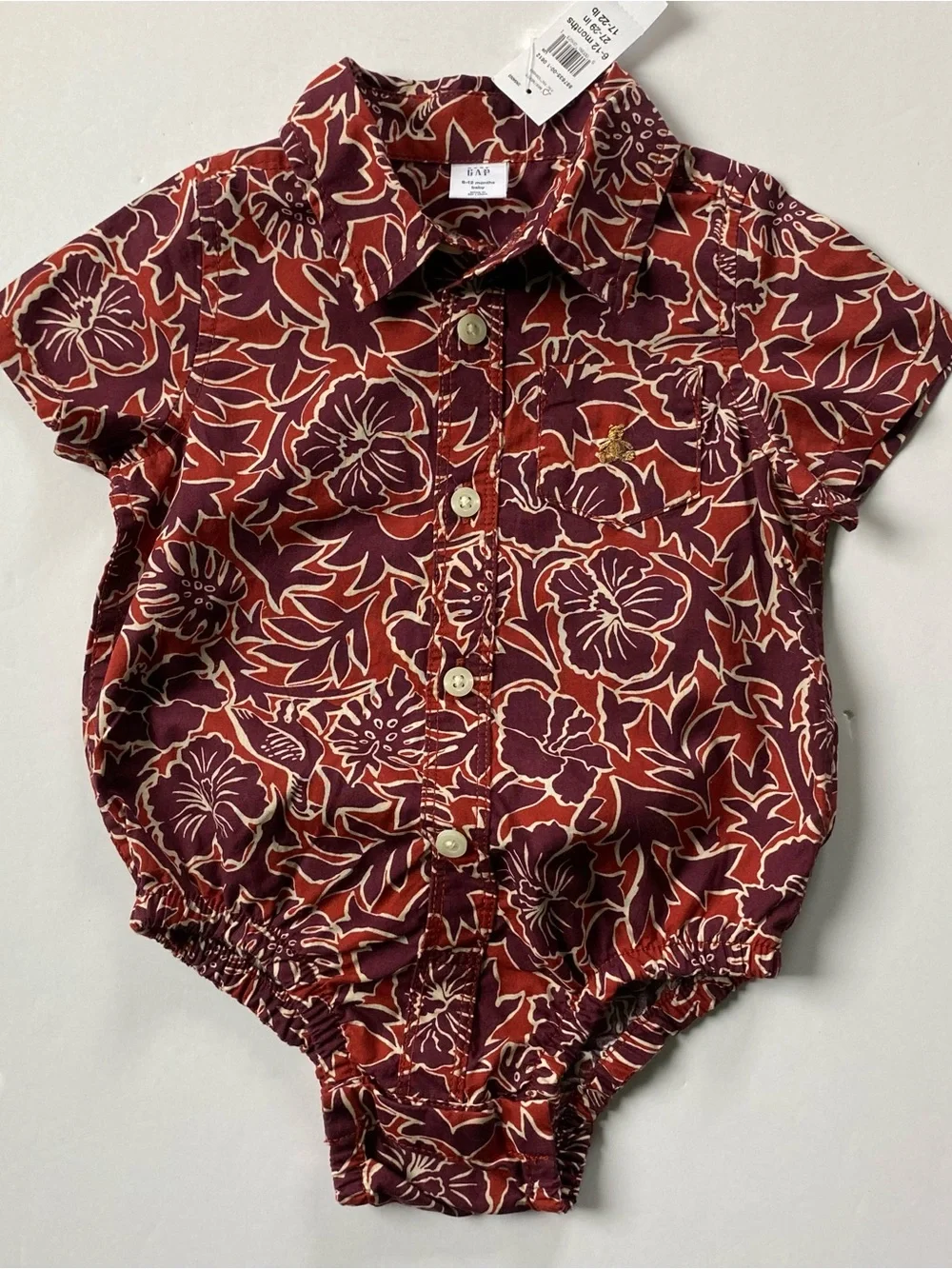 GAP Hawaiian Shirt Size 6 12 Months NWT One Piece Snap Top New Floral Red Orange